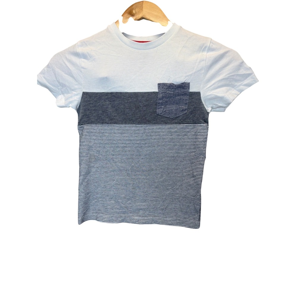 Denim & Flower Ricky Singh Boys Striped Colorblock Pocket T-Shirt Size 7 White